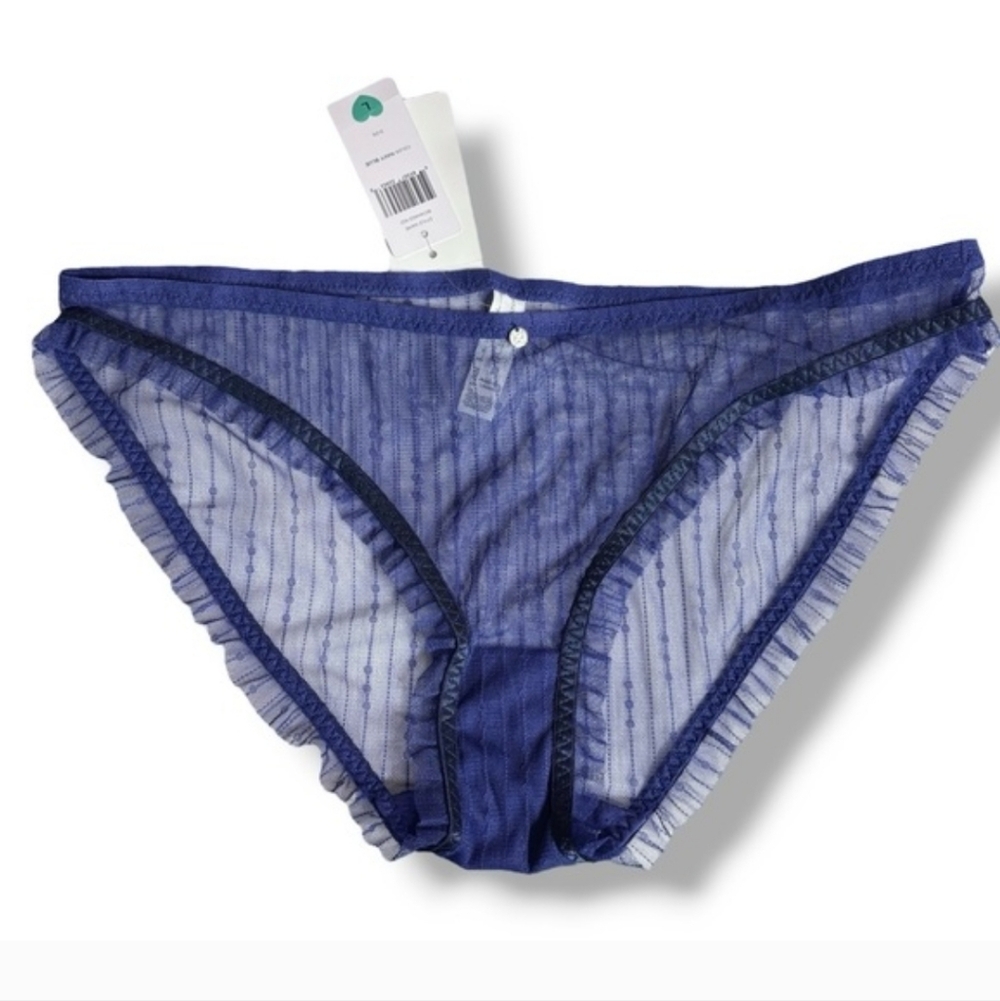 BCBGENERATION Navy Blue Sheer Stretch Mesh Panties Ruffle Trim Size Large NWT!